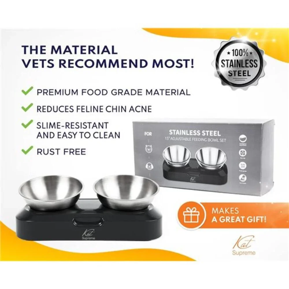 Cat Food Bowl - Cat Bowls for Indoor Cats, Set of 2 Stainless Steel Cat Bowls